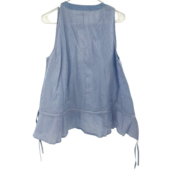 Thakoon Womens Blue White Striped Peplum Cinched Waist Blouse Sleeveless Size L - Picture 7 of 15